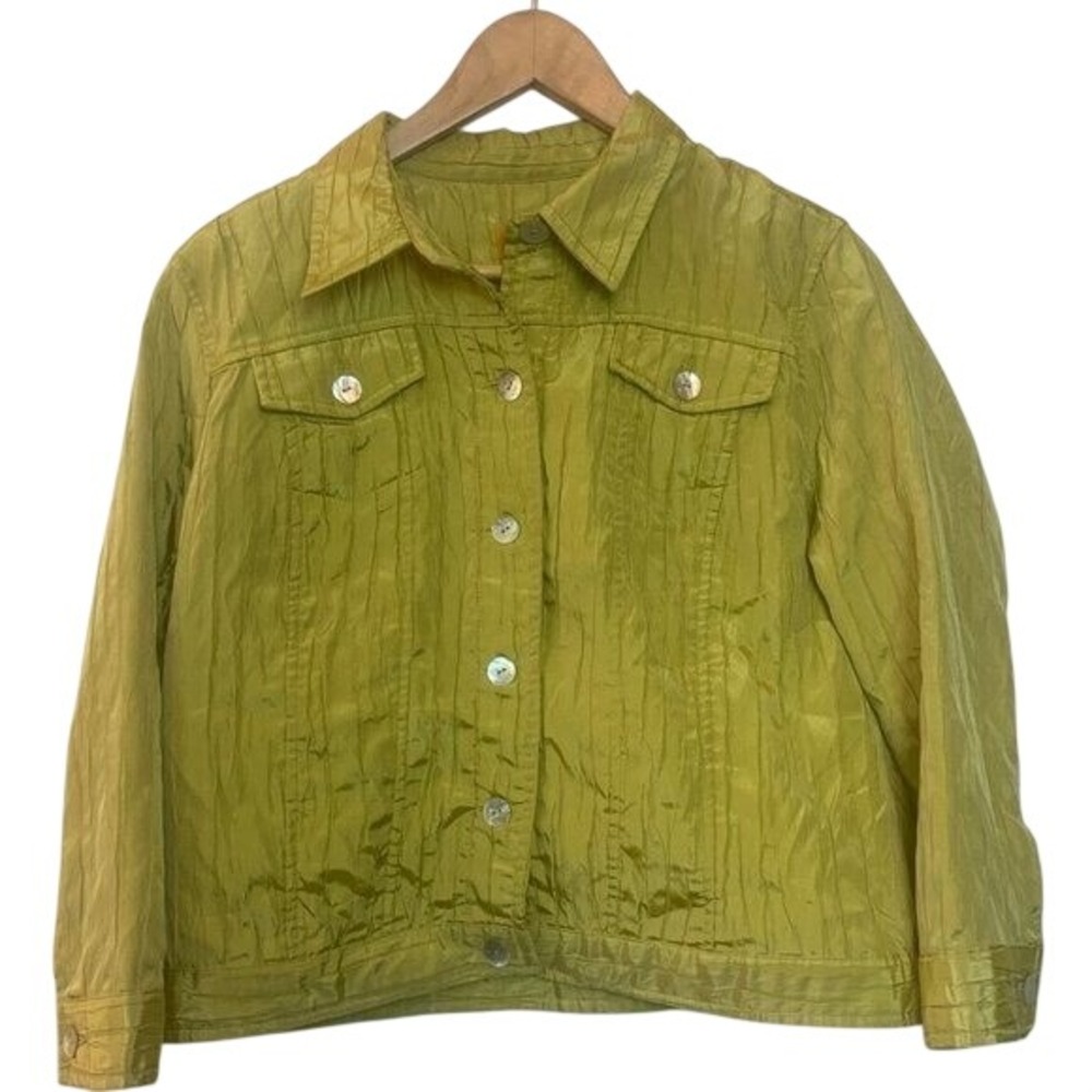 Ruby Rd. Petite Women's Jacket Lime Button Down Closure Textured Fabric Size 12P